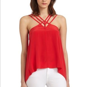 BCBGMAXAZRIA Red Kasia Silk Strappy Top